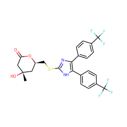 C[C@@]1(O)CC(=O)O[C@@H](CSc2nc(-c3ccc(C(F)(F)F)cc3)c(-c3ccc(C(F)(F)F)cc3)[nH]2)C1 ZINC000027443015