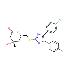 C[C@@]1(O)CC(=O)O[C@@H](CSc2nc(-c3ccc(Cl)cc3)c(-c3ccc(Cl)cc3)[nH]2)C1 ZINC000013730477