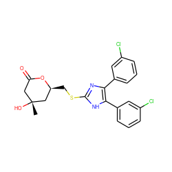 C[C@@]1(O)CC(=O)O[C@@H](CSc2nc(-c3cccc(Cl)c3)c(-c3cccc(Cl)c3)[nH]2)C1 ZINC000013730489