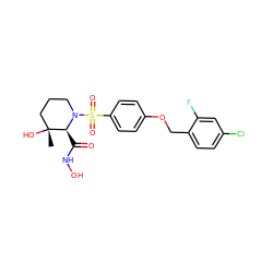 C[C@@]1(O)CCCN(S(=O)(=O)c2ccc(OCc3ccc(Cl)cc3F)cc2)[C@H]1C(=O)NO ZINC000028397887