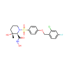 C[C@@]1(O)CCCN(S(=O)(=O)c2ccc(OCc3ccc(F)cc3Cl)cc2)[C@H]1C(=O)NO ZINC000011688142