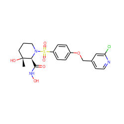 C[C@@]1(O)CCCN(S(=O)(=O)c2ccc(OCc3ccnc(Cl)c3)cc2)[C@H]1C(=O)NO ZINC000028455247