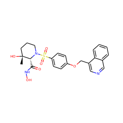 C[C@@]1(O)CCCN(S(=O)(=O)c2ccc(OCc3cncc4ccccc34)cc2)[C@@H]1C(=O)NO ZINC000028973808