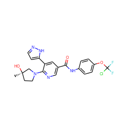 C[C@@]1(O)CCN(c2ncc(C(=O)Nc3ccc(OC(F)(F)Cl)cc3)cc2-c2ccn[nH]2)C1 ZINC000205442119