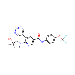 C[C@@]1(O)CCN(c2ncc(C(=O)Nc3ccc(OC(F)(F)F)cc3)cc2-c2cncnc2)C1 ZINC000224424277