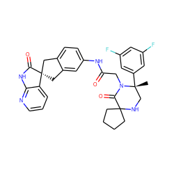 C[C@@]1(c2cc(F)cc(F)c2)CNC2(CCCC2)C(=O)N1CC(=O)Nc1ccc2c(c1)C[C@@]1(C2)C(=O)Nc2ncccc21 ZINC000084710972