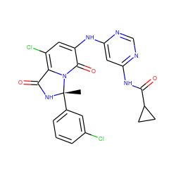 C[C@@]1(c2cccc(Cl)c2)NC(=O)c2c(Cl)cc(Nc3cc(NC(=O)C4CC4)ncn3)c(=O)n21 ZINC001772631949