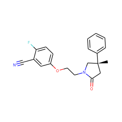 C[C@@]1(c2ccccc2)CC(=O)N(CCOc2ccc(F)c(C#N)c2)C1 ZINC000584905465