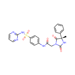 C[C@@]1(c2ccccc2)NC(=O)N(CC(=O)Nc2ccc(S(=O)(=O)Nc3ncccn3)cc2)C1=O ZINC000023079009