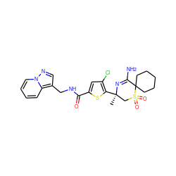 C[C@@]1(c2sc(C(=O)NCc3cnn4ccccc34)cc2Cl)CS(=O)(=O)C2(CCCCC2)C(N)=N1 ZINC000217748204