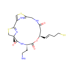 C[C@@]12CSC(=N1)c1csc(n1)CNC(=O)C[C@@H](/C=C/CCS)OC(=O)[C@H](CCN)NC2=O ZINC000299830012