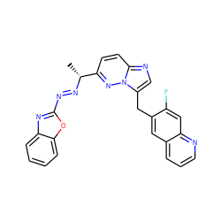 C[C@@H](/N=N/c1nc2ccccc2o1)c1ccc2ncc(Cc3cc4cccnc4cc3F)n2n1 ZINC000169694202