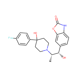 C[C@@H]([C@@H](O)c1ccc2[nH]c(=O)oc2c1)N1CCC(O)(c2ccc(F)cc2)CC1 ZINC000028952060