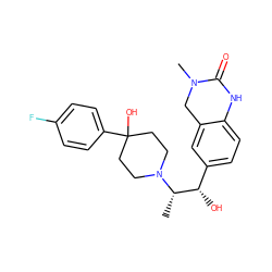 C[C@@H]([C@@H](O)c1ccc2c(c1)CN(C)C(=O)N2)N1CCC(O)(c2ccc(F)cc2)CC1 ZINC000028952086