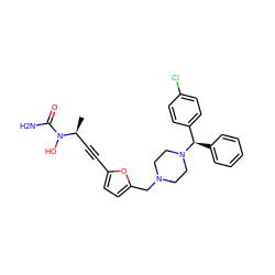 C[C@@H](C#Cc1ccc(CN2CCN([C@H](c3ccccc3)c3ccc(Cl)cc3)CC2)o1)N(O)C(N)=O ZINC000026378470