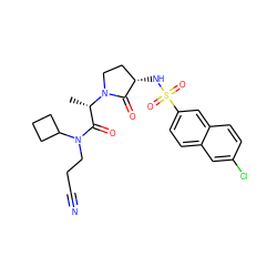 C[C@@H](C(=O)N(CCC#N)C1CCC1)N1CC[C@H](NS(=O)(=O)c2ccc3cc(Cl)ccc3c2)C1=O ZINC000014949964