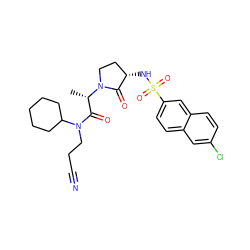 C[C@@H](C(=O)N(CCC#N)C1CCCCC1)N1CC[C@H](NS(=O)(=O)c2ccc3cc(Cl)ccc3c2)C1=O ZINC000014949971