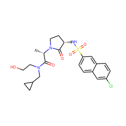 C[C@@H](C(=O)N(CCO)CC1CC1)N1CC[C@H](NS(=O)(=O)c2ccc3cc(Cl)ccc3c2)C1=O ZINC000014949999