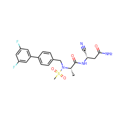 C[C@@H](C(=O)N[C@H](C#N)CC(N)=O)N(Cc1ccc(-c2cc(F)cc(F)c2)cc1)S(C)(=O)=O ZINC000653786561