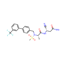 C[C@@H](C(=O)N[C@H](C#N)CC(N)=O)N(Cc1ccc(-c2cccc(C(F)(F)F)c2)cc1)S(C)(=O)=O ZINC000653802008