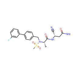 C[C@@H](C(=O)N[C@H](C#N)CC(N)=O)N(Cc1ccc(-c2cccc(F)c2)cc1)S(C)(=O)=O ZINC000653785894