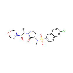 C[C@@H](C(=O)N1CCOCC1)N1CC[C@H](N(C)S(=O)(=O)c2ccc3cc(Cl)ccc3c2)C1=O ZINC000014950153