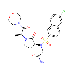 C[C@@H](C(=O)N1CCOCC1)N1CC[C@H](N(CC(N)=O)S(=O)(=O)c2ccc3cc(Cl)ccc3c2)C1=O ZINC000014950162