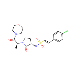 C[C@@H](C(=O)N1CCOCC1)N1CC[C@H](NS(=O)(=O)/C=C/c2ccc(Cl)cc2)C1=O ZINC000014965153