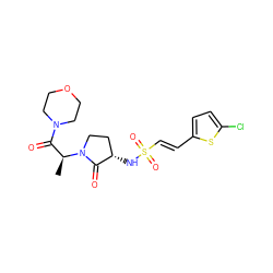 C[C@@H](C(=O)N1CCOCC1)N1CC[C@H](NS(=O)(=O)/C=C/c2ccc(Cl)s2)C1=O ZINC000014965157