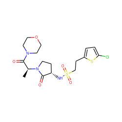 C[C@@H](C(=O)N1CCOCC1)N1CC[C@H](NS(=O)(=O)CCc2ccc(Cl)s2)C1=O ZINC000016052247