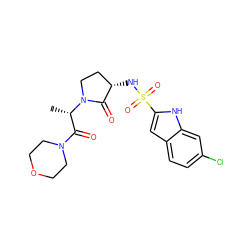 C[C@@H](C(=O)N1CCOCC1)N1CC[C@H](NS(=O)(=O)c2cc3ccc(Cl)cc3[nH]2)C1=O ZINC000014950107