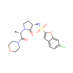 C[C@@H](C(=O)N1CCOCC1)N1CC[C@H](NS(=O)(=O)c2cc3ccc(Cl)cc3o2)C1=O ZINC000014950113