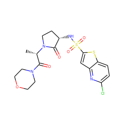 C[C@@H](C(=O)N1CCOCC1)N1CC[C@H](NS(=O)(=O)c2cc3nc(Cl)ccc3s2)C1=O ZINC000014965174