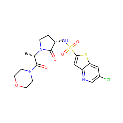 C[C@@H](C(=O)N1CCOCC1)N1CC[C@H](NS(=O)(=O)c2cc3ncc(Cl)cc3s2)C1=O ZINC000014965182