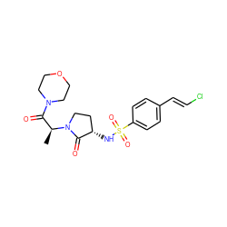 C[C@@H](C(=O)N1CCOCC1)N1CC[C@H](NS(=O)(=O)c2ccc(/C=C/Cl)cc2)C1=O ZINC000014965170