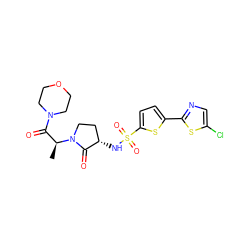 C[C@@H](C(=O)N1CCOCC1)N1CC[C@H](NS(=O)(=O)c2ccc(-c3ncc(Cl)s3)s2)C1=O ZINC000014965190