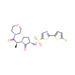 C[C@@H](C(=O)N1CCOCC1)N1CC[C@H](NS(=O)(=O)c2cnc(-c3ccc(Cl)s3)s2)C1=O ZINC000014965199