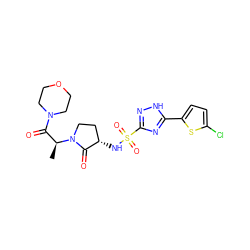 C[C@@H](C(=O)N1CCOCC1)N1CC[C@H](NS(=O)(=O)c2n[nH]c(-c3ccc(Cl)s3)n2)C1=O ZINC000016052224