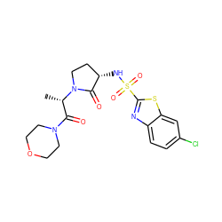 C[C@@H](C(=O)N1CCOCC1)N1CC[C@H](NS(=O)(=O)c2nc3ccc(Cl)cc3s2)C1=O ZINC000014950100