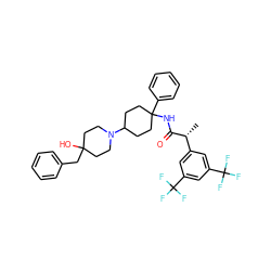 C[C@@H](C(=O)NC1(c2ccccc2)CCC(N2CCC(O)(Cc3ccccc3)CC2)CC1)c1cc(C(F)(F)F)cc(C(F)(F)F)c1 ZINC000003965175