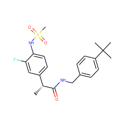 C[C@@H](C(=O)NCc1ccc(C(C)(C)C)cc1)c1ccc(NS(C)(=O)=O)c(F)c1 ZINC000084652753