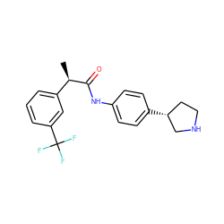 C[C@@H](C(=O)Nc1ccc([C@@H]2CCNC2)cc1)c1cccc(C(F)(F)F)c1 ZINC000117736355