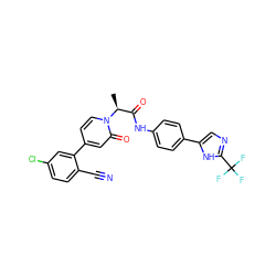 C[C@@H](C(=O)Nc1ccc(-c2cnc(C(F)(F)F)[nH]2)cc1)n1ccc(-c2cc(Cl)ccc2C#N)cc1=O ZINC001772584178