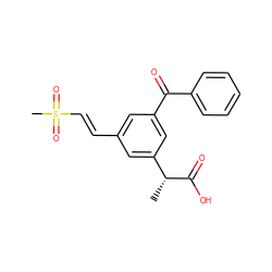 C[C@@H](C(=O)O)c1cc(/C=C/S(C)(=O)=O)cc(C(=O)c2ccccc2)c1 ZINC000013438144