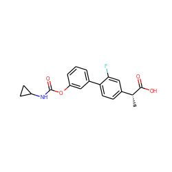 C[C@@H](C(=O)O)c1ccc(-c2cccc(OC(=O)NC3CC3)c2)c(F)c1 ZINC000143900069