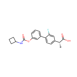 C[C@@H](C(=O)O)c1ccc(-c2cccc(OC(=O)NC3CCC3)c2)c(F)c1 ZINC000143617816