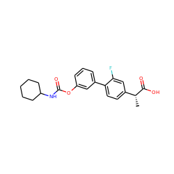 C[C@@H](C(=O)O)c1ccc(-c2cccc(OC(=O)NC3CCCCC3)c2)c(F)c1 ZINC000143829313