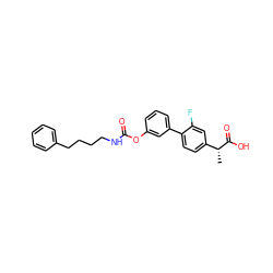 C[C@@H](C(=O)O)c1ccc(-c2cccc(OC(=O)NCCCCc3ccccc3)c2)c(F)c1 ZINC000143917213