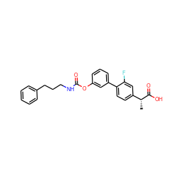 C[C@@H](C(=O)O)c1ccc(-c2cccc(OC(=O)NCCCc3ccccc3)c2)c(F)c1 ZINC000143918934