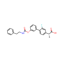 C[C@@H](C(=O)O)c1ccc(-c2cccc(OC(=O)NCCc3ccccc3)c2)c(F)c1 ZINC000143625518